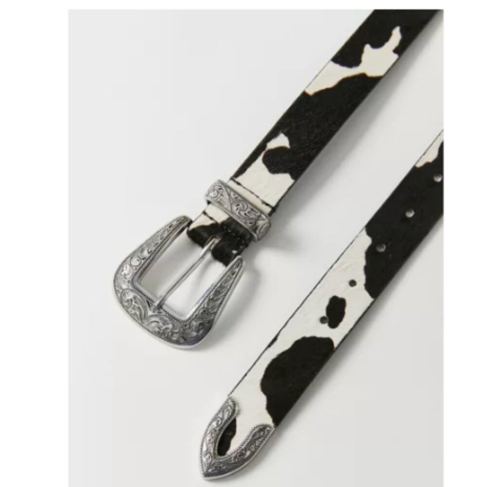 ⭐️ Ecote Metal-Tipped Calf Hair Cow Hipster Hippie Artsy Chic Hip Leather Belt